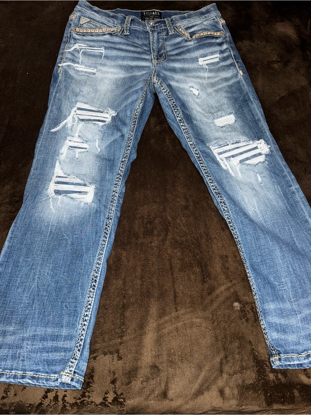 Salvage Distressed Blue Bootcut Men’s Jeans